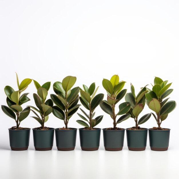 Foto una fila minimalista de plantas de ficus sobre un fondo blanco
