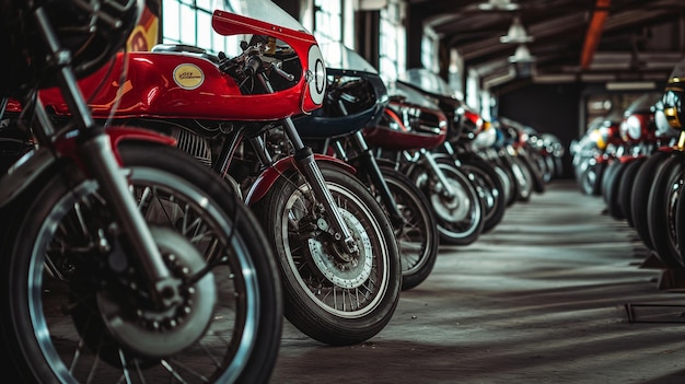 Foto una fila de motocicletas están alineadas en una fila