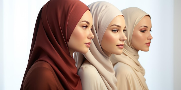 Una fila de mujeres con hijab en la cabeza.