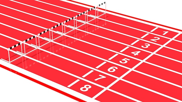 Fila de obstáculos en blanco y negro en la pista de atletismo