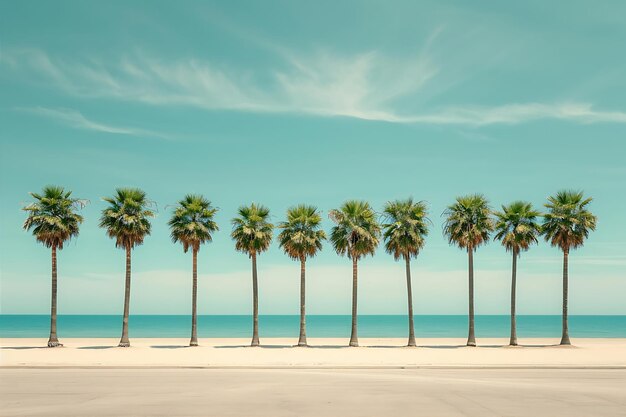 Una fila de palmeras en una playa vacía