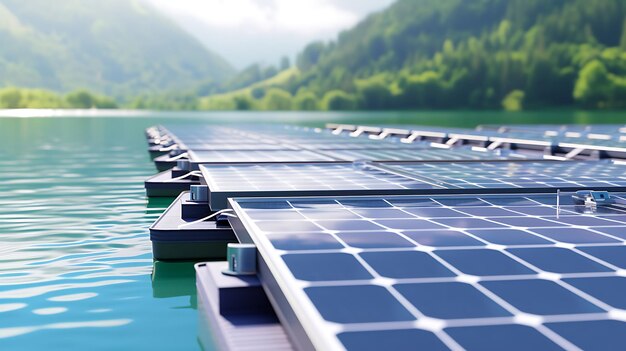 Una fila de paneles solares en el lago Generative AI