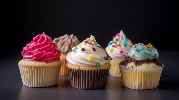 Una fila de pastelitos con diferentes sabores en ellos