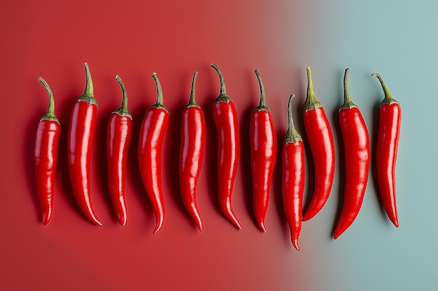 una fila de pimientos rojos con la palabra i m en la parte inferior derecha