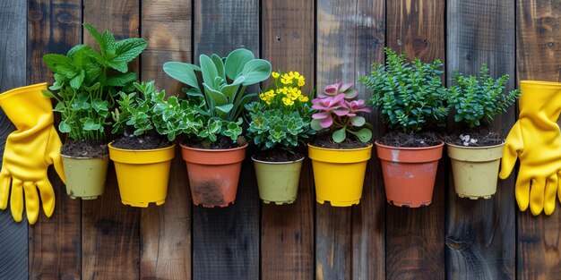 Foto una fila de plantas en maceta