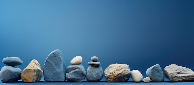 Una fila de rocas en una superficie azul