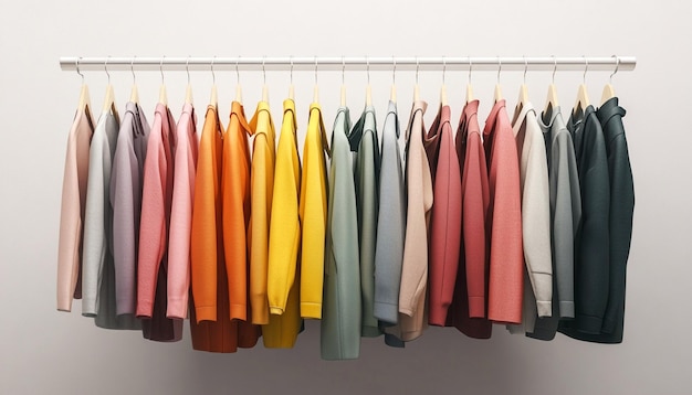 una fila de ropa de colores colgando de un colgante