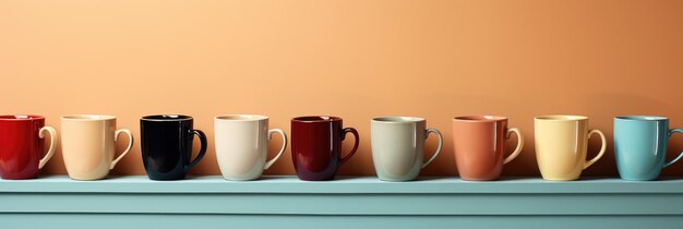 Una fila de tazas de café en un estante Imagen AI