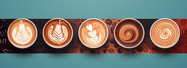 una fila de tazas de café