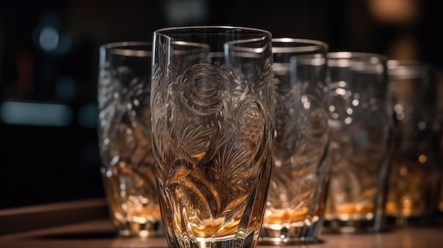 Una fila de vasos de cerveza.