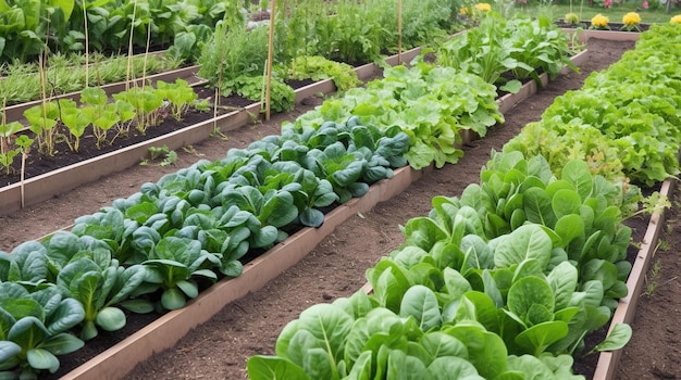 Una fila de verduras en un jardín.