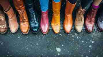 Foto una fila de zapatos de negocios para hombres bien alineados que muestran varios estilos, colores y materiales