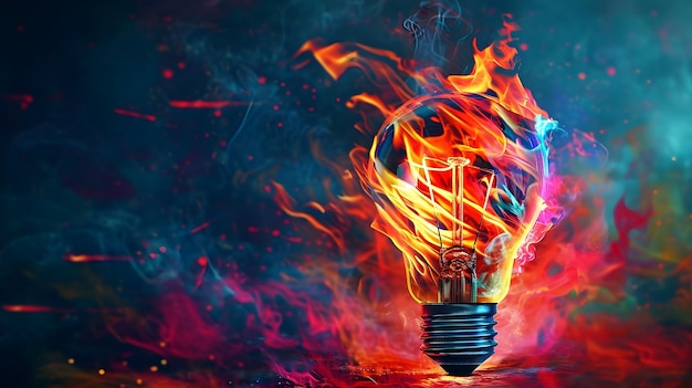 El filamento en llamas revela el espectáculo de una bombilla en llamas