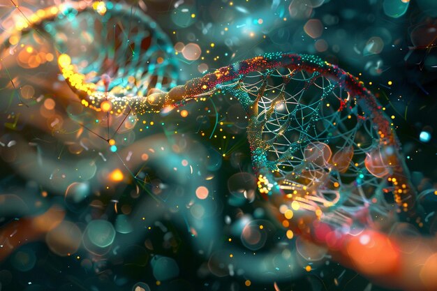 Foto filamentos delicados de dna se desdobram diante do cientista generativo ai