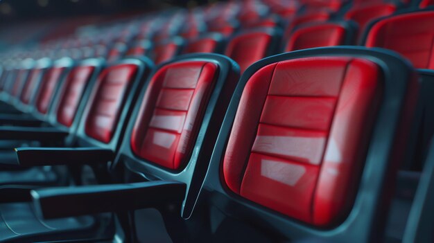 Foto filas de asientos rojos vacíos en el estadio