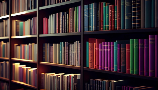 Foto filas de livros nas prateleiras de uma biblioteca desenvolvendo o espaço al gerado