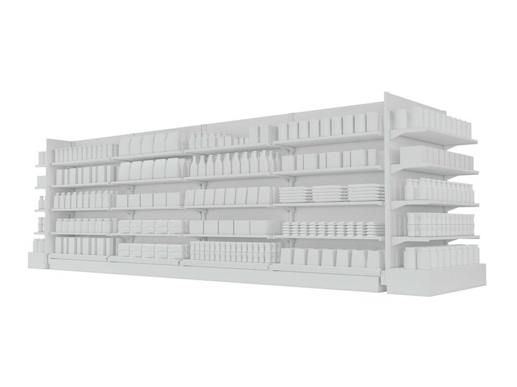Foto filas de estantes y pasillos de supermercados llenos de productos aislados ilustración de renderización 3d