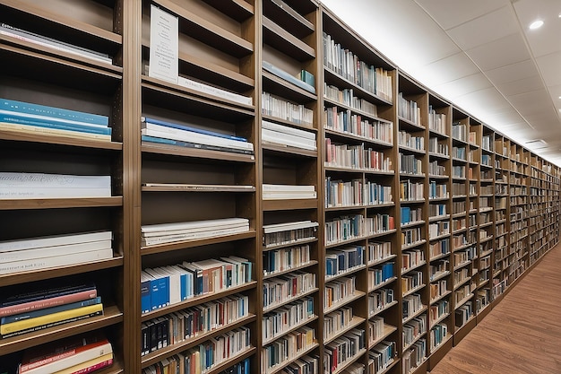 Filas de libros de la biblioteca en los estantes