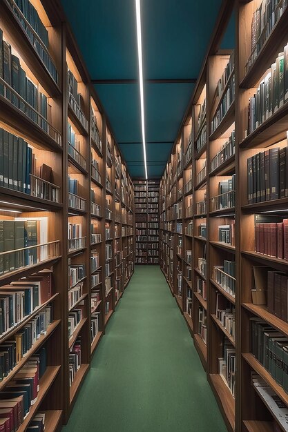 Filas de libros de la biblioteca en los estantes