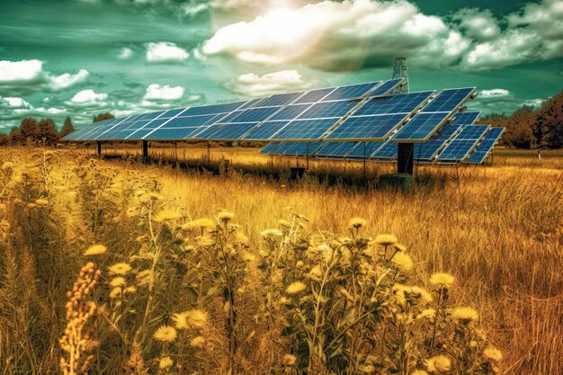 Filas de paneles solares instalados en un campo