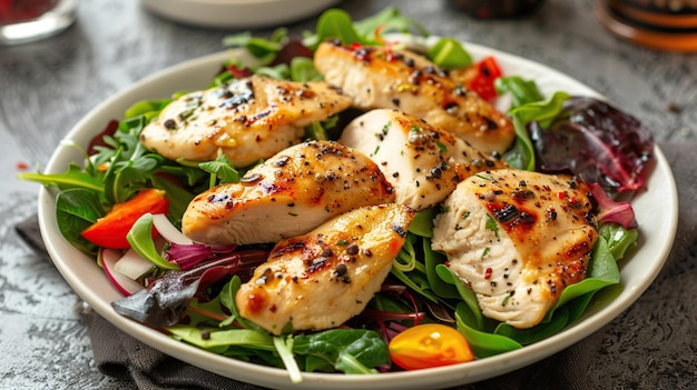 Foto filé de frango com salada alimentação saudável dieta keto dieta conceito de almoço generativo ai