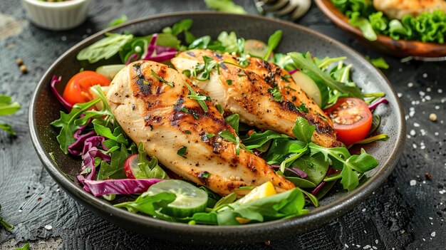 Filé de frango com salada Alimentação saudável dieta keto dieta conceito de almoço generativo Ai