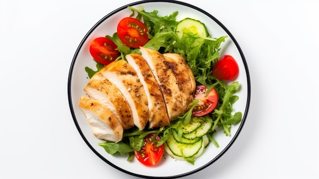 Filé de frango com salada Alimentação saudável dieta keto dieta conceito de almoço Visão superior IA generativa