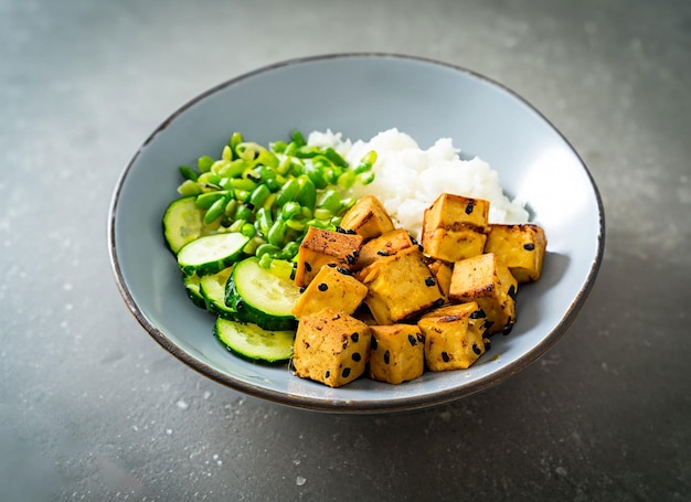 Filé de peito de frango grelhado e salada de legumes frescos