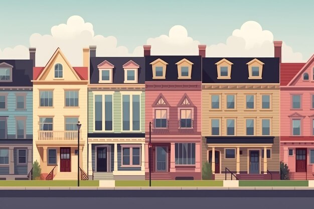 fileira colorida de edifícios cidade salem vilas casas rua cidade ilustração design casa