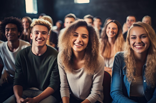 Fileira radiante de alunos felizes capturada em foto