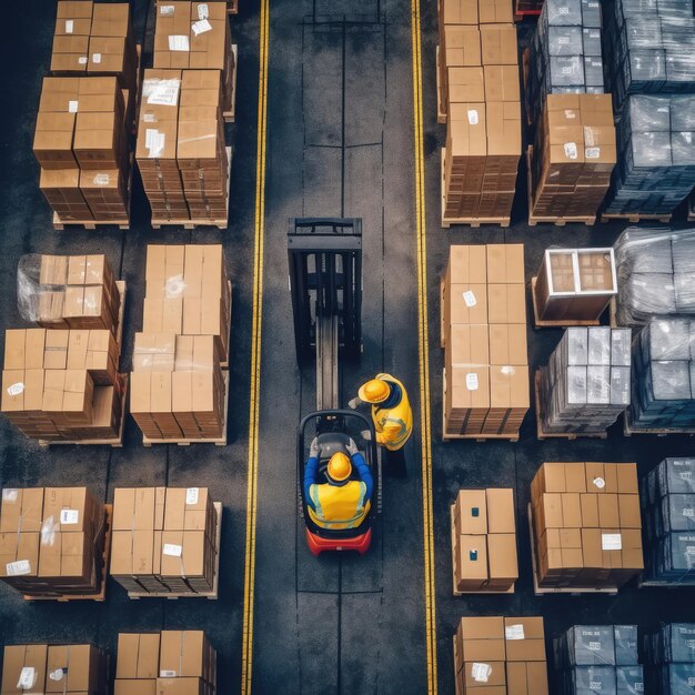 Foto fileiras de prateleiras com caixas de mercadorias em armazéns da indústria moderna na fábrica generativa ai