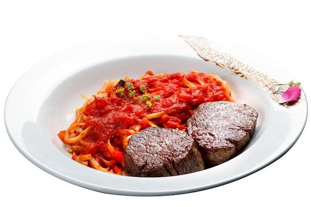 Filet mignon con pasta