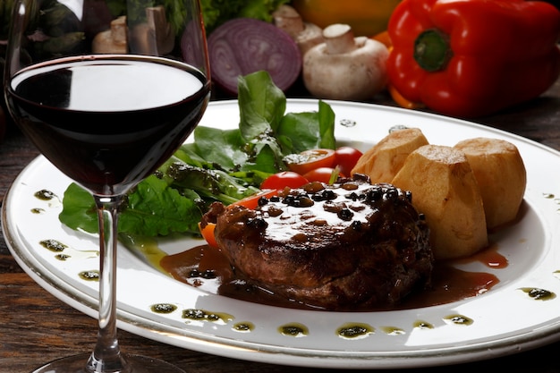 Filet mignon salsa de vino tinto