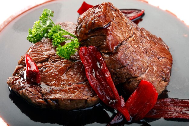 Filet mignon con salsa de vino tinto