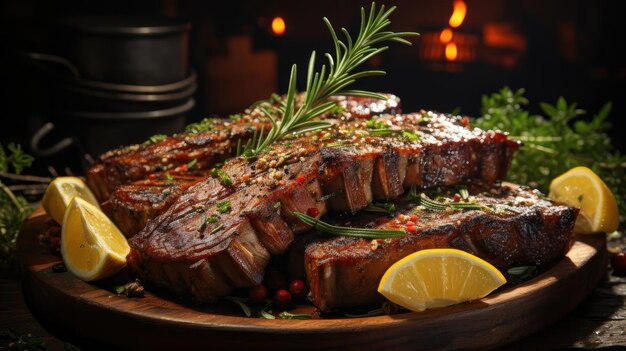 Filete ahumado con salsa barbacoa derretida sobre fondo negro