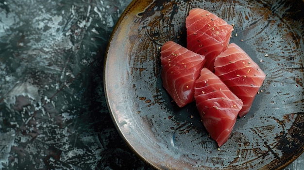 Filete de atún azul rosa fresco en un plato