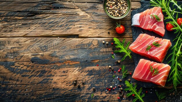 Filete de atún rojo fresco en una tabla de cortar de madera