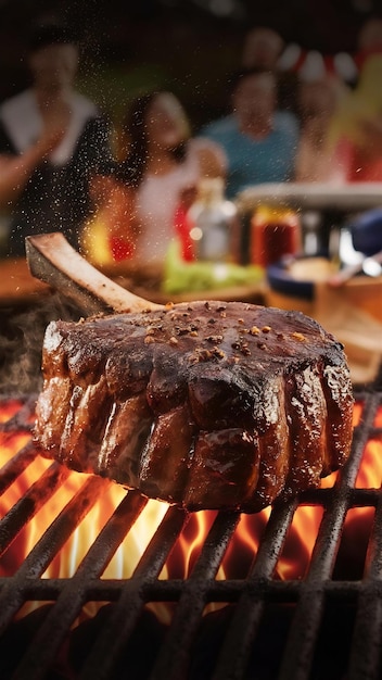 El filete de carne se cocina en el fuego con costillas de carne a la parrilla.