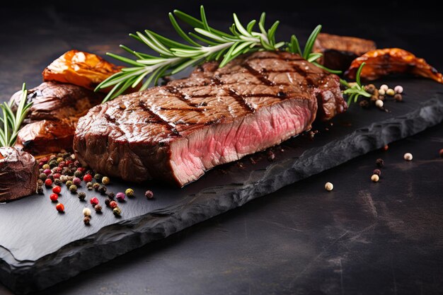 Un filete de carne cruda con un fondo de tabla de cortar de madera rústica