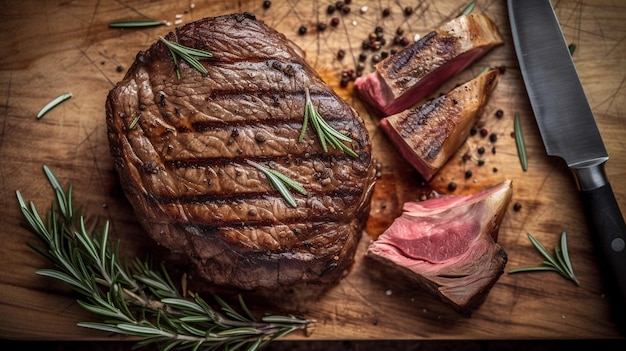 Foto el filete de carne es a la parrilla cortado en pedazos