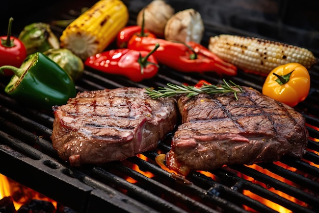 Filete de carne a la parrilla con romero y verduras a la parrilla