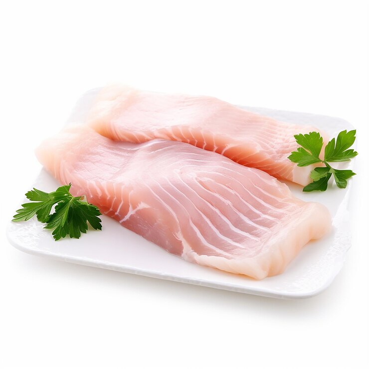 Filete de carne de bagre fresco sem sombra sobre um fundo branco Deliciosa cozinha de frutos do mar