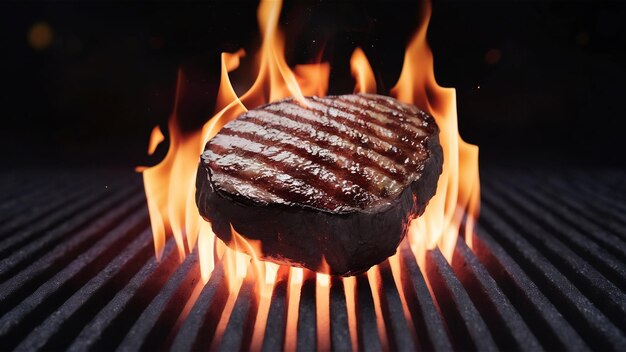 Foto filete de carne grelhada médio raro no fogo foco seletivo ilustração 3d