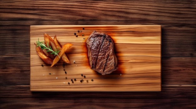 Foto un filete jugoso en la mesa de madera