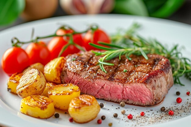 Filete de pechuga de pato en plato blanco