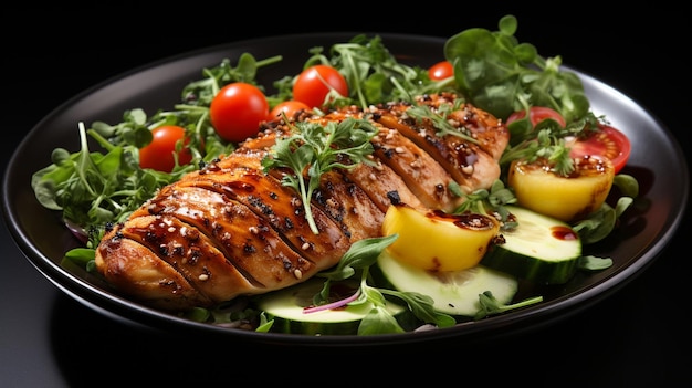 Filete de pollo con ensalada Concepto de almuerzo dietético de comida saludable sobre fondo blanco AI generativa