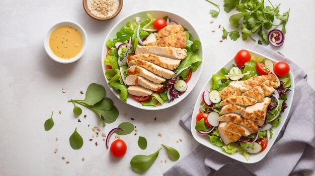 Foto el filete de pollo con ensalada es una comida saludable.