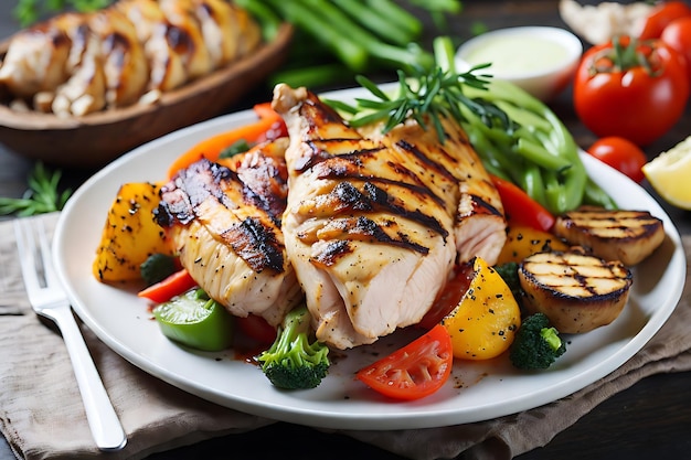 Filete de pollo a la parrilla y verduras