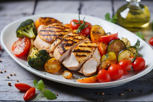 Filete de pollo a la parrilla y verduras