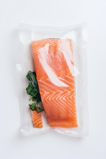 Foto filete de salmón en bolsa de plástico ai generativo